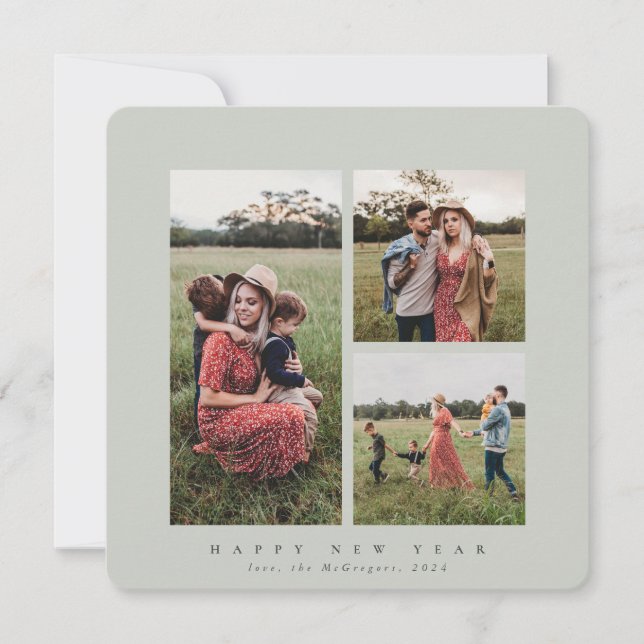 Tarjeta Festiva Elegante cuadrado triple foto feliz año nuevo (Anverso)