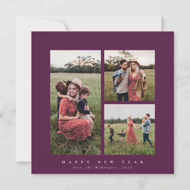 Tarjeta Festiva Elegante cuadrado triple foto feliz año nuevo (Anverso)