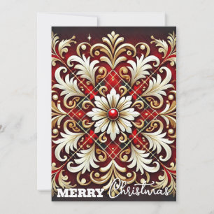 Tarjeta Festiva Elegante Cuadro Festivo Rojo Blanco Dorado
