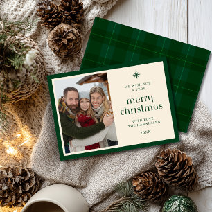 Tarjeta Festiva Elegante Cuadro Verde Tartán Chic Plano