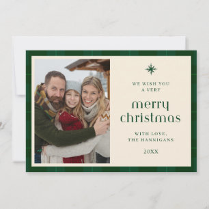 Tarjeta Festiva Elegante Cuadro Verde Tartán Chic Plano