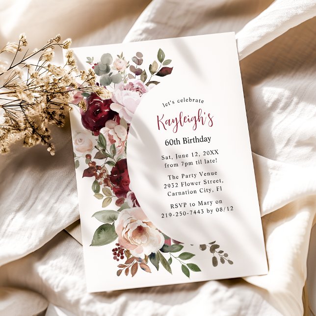 Tarjeta Festiva Elegante cumpleaños floral rojo y rosa (Subido por el creador)