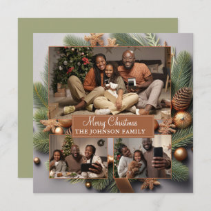 Tarjeta Festiva Elegante Cute 3 Navidades de la familia fotográfic
