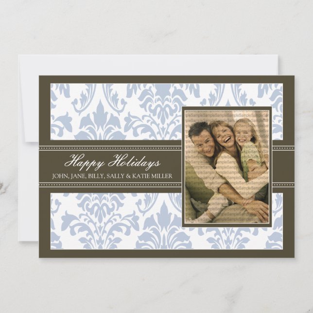 Tarjeta Festiva Elegante Damask Brown y Blue 5x7 Felices vacacione (Anverso)