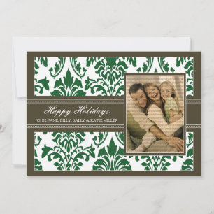 Tarjeta Festiva Elegante Damask Brown y Green 5x7 Felices vacacion