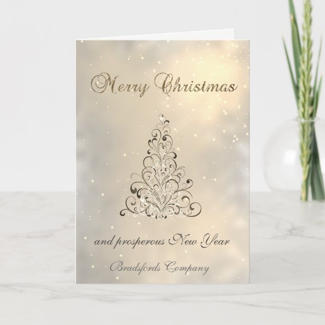 Tarjeta Festiva Elegante de moda brillante, árbol de Navidad,corpo (Anverso)