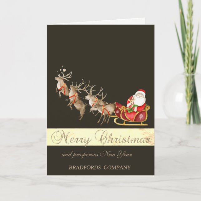 Tarjeta Festiva Elegante Deers Santa Claus Sleight (Anverso)