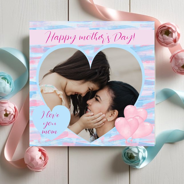 Tarjeta Festiva Elegante Día de la Madre con foto personalizada de (Elegant Mother's Day with Personalized Heart Photo Holiday Card)