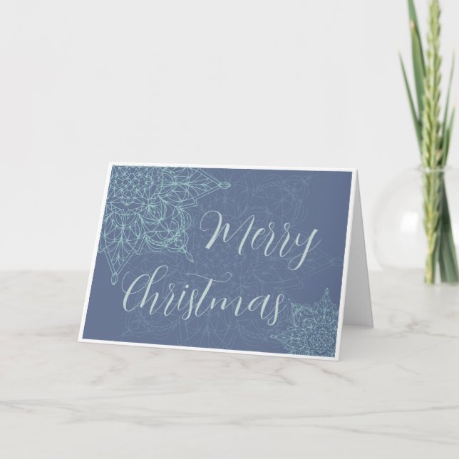 Tarjeta Festiva Elegante diseño de copo de nieve en azul (Anverso)