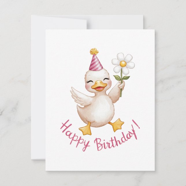 Tarjeta Festiva Elegante diseño de cumpleaños de cisne con margari (Anverso)