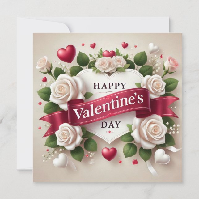 Tarjeta Festiva Elegante diseño El día de San Valentín con Rosas,  (Anverso)