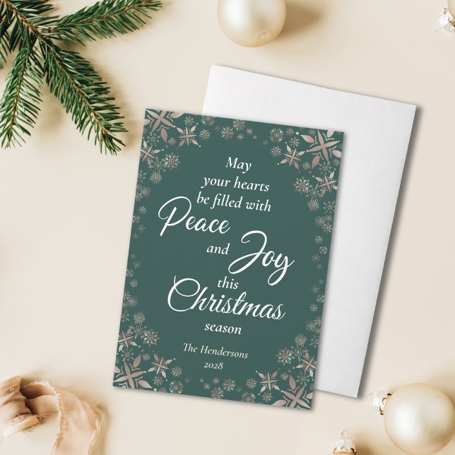 Tarjeta Festiva Elegante dorado copos de nieve paz alegría verde (Subido por el creador)