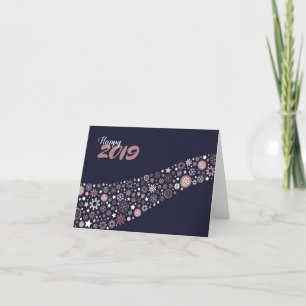 Tarjeta Festiva Elegante dorado rosa, azul, invierno de copos de n
