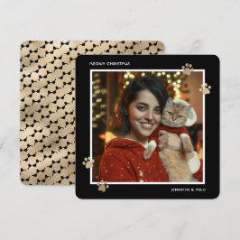 Tarjeta Festiva Elegante dueño de gato de oro negro foto Navidades