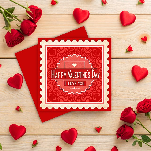 Tarjeta Festiva Elegante El día de San Valentín estilo sello vinta (Subido por el creador)