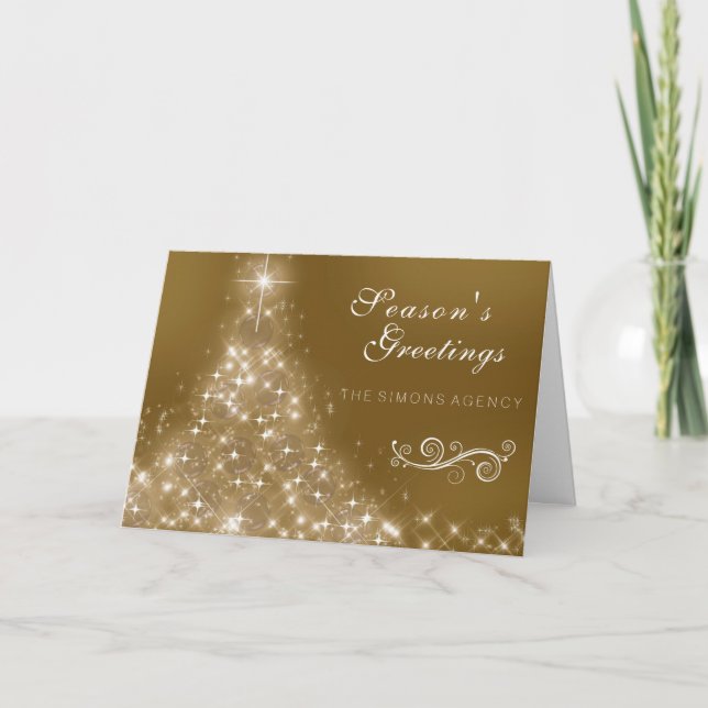 Tarjeta Festiva Elegante empresa Gold Christmas Tree Corporate (Anverso)