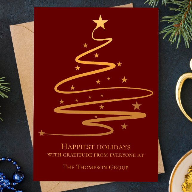 Tarjeta Festiva Elegante Empresa Red Gold Star Felices Fiestas (Elegant Corporate Red Gold Star Happy Holidays Holiday Card)