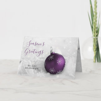 Tarjeta Festiva Elegante Escena de Nieve Purple Ornament Company H