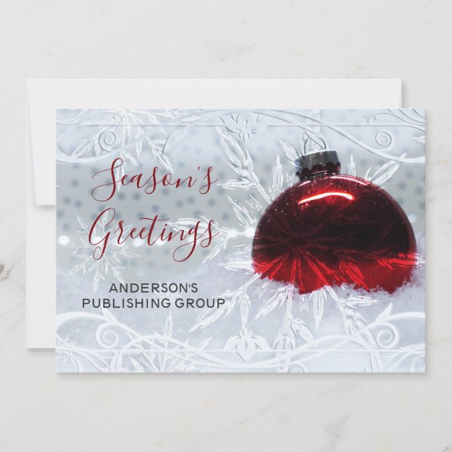 Tarjeta Festiva Elegante Escena de Nieve Red Ornament Company (Anverso)