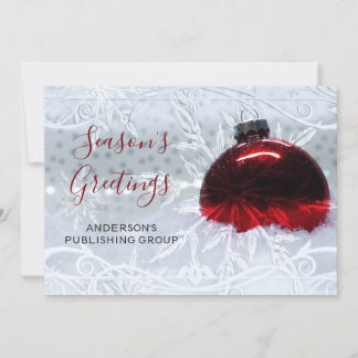 Tarjeta Festiva Elegante Escena de Nieve Red Ornament Company