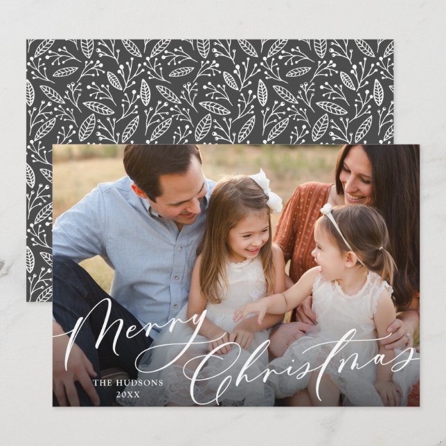 Tarjeta Festiva Elegante escritura blanca de una foto Feliz Navida (Anverso / Reverso)