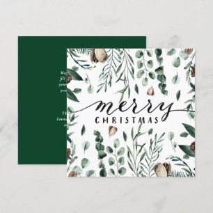 Tarjeta Festiva Elegante escritura negra Magnolia Eucalyptus Green