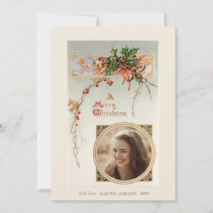 Tarjeta Festiva Elegante estilo vintage Holly y foto