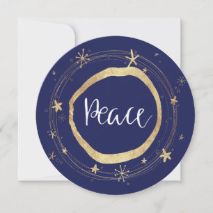 Tarjeta Festiva Elegante Estrella Dorada de Paz Moderna Azul