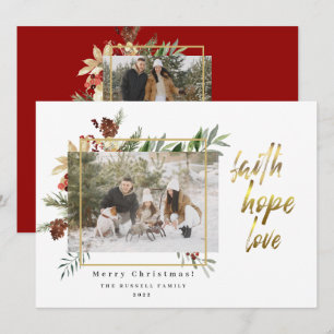 Tarjeta Festiva Elegante Faith Hope Love Photo Spicy-Red Navidades
