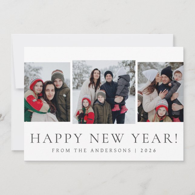 Tarjeta Festiva Elegante familia de Año Nuevo Feliz de Año Nuevo 3 (Anverso)