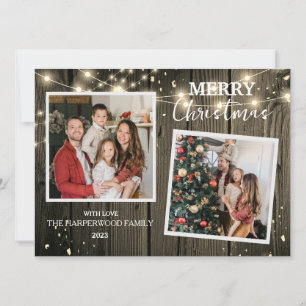 Tarjeta Festiva Elegante familia de Navidades de Madera Rústica 2