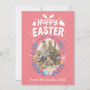 Tarjeta Festiva Elegante familia Eggs Happy Easter una foto