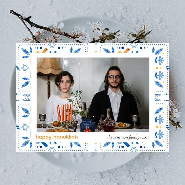 Tarjeta Festiva Elegante Familia Hanukkah Blue Happy 1 Foto (Subido por el creador)