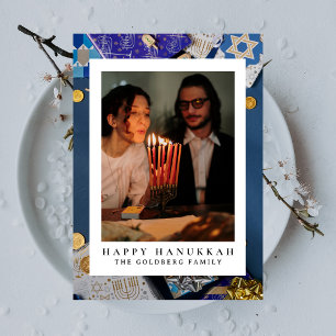 Tarjeta Festiva Elegante Familia Hanukkah Blue Happy 1 Foto