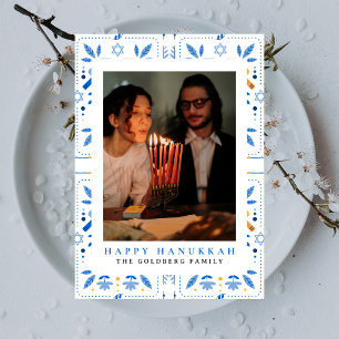 Tarjeta Festiva Elegante Familia Hanukkah Blue Happy 1 Foto
