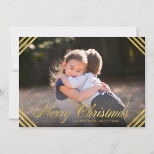 Tarjeta Festiva Elegante Faux Gold Borders Merry Christmas Photo