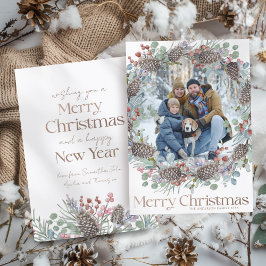 Tarjeta Festiva Elegante Faux Gold Merry Christmas & Photo