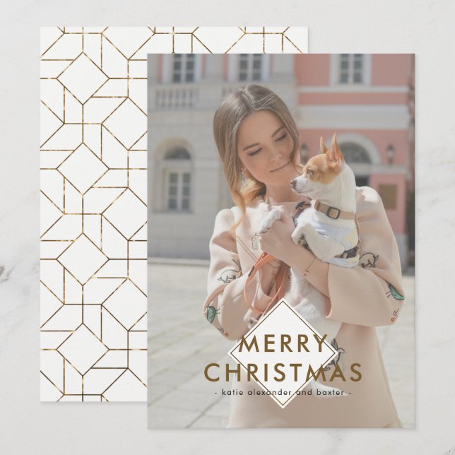 Tarjeta Festiva Elegante Faux Metallic Merry Christmas Photo (Anverso / Reverso)