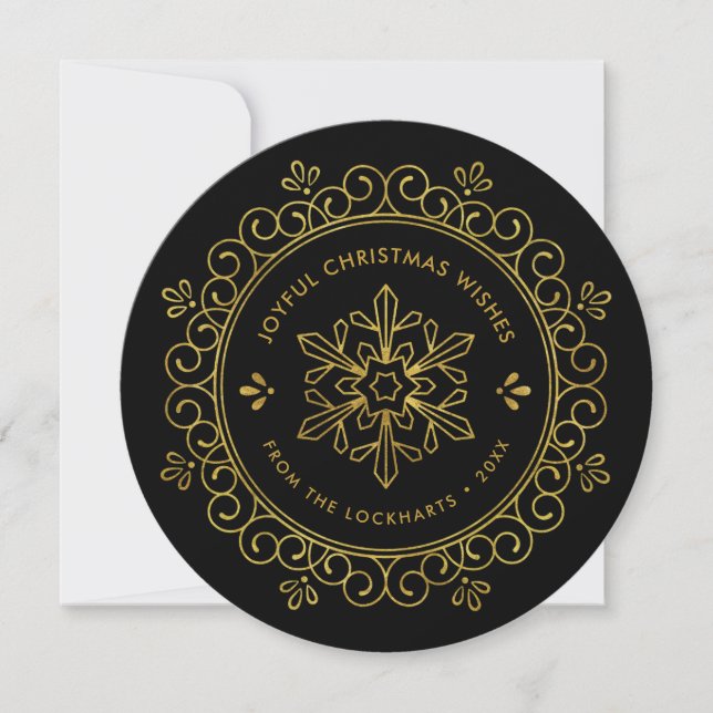 Tarjeta Festiva Elegante Faux Relieve metalizado Frame Round Holid (Anverso)