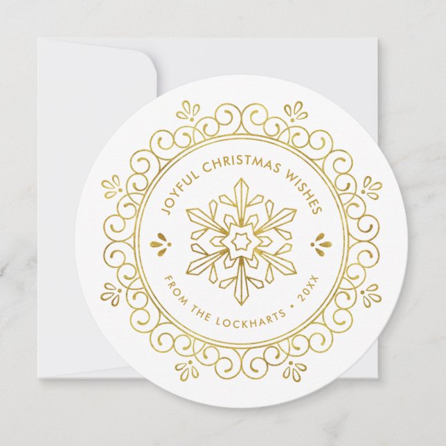 Tarjeta Festiva Elegante Faux Relieve metalizado Frame Round Holid (Anverso)