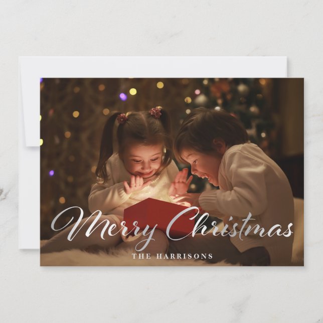 Tarjeta Festiva Elegante Faux Silver Merry Christmas Holiday Card (Anverso)