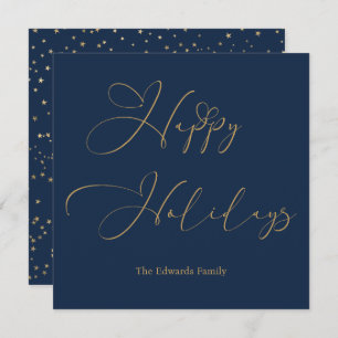 Tarjeta Festiva Elegante Felices Fiestas Oro Calligrafía Corazón