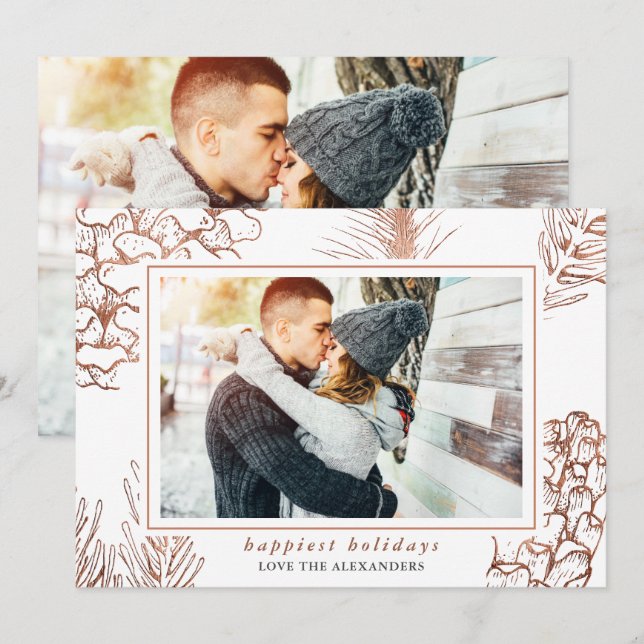 Tarjeta Festiva Elegante Felices Fiestas Rústicas Foto de patrón (Anverso / Reverso)