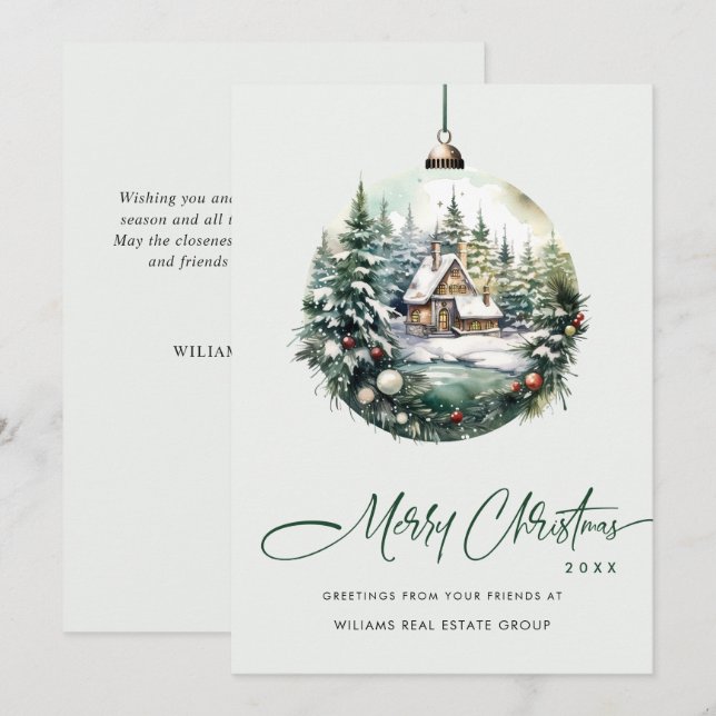 Tarjeta Festiva Elegante felicitación corporativa por el Ornamento (Anverso / Reverso)