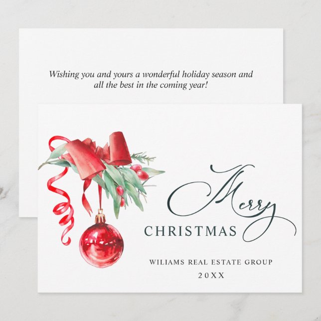 Tarjeta Festiva Elegante felicitación corporativa por el Ornamento (Anverso / Reverso)