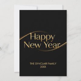 Tarjeta Festiva Elegante Feliz Año Nuevo Foto Familiar Hol de Oro 