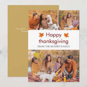 Tarjeta Festiva Elegante Feliz Día de Acción de Gracias otoño deja