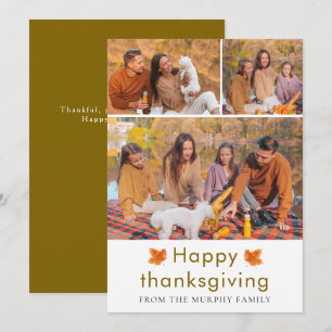 Tarjeta Festiva Elegante Feliz Día de Acción de Gracias otoño deja