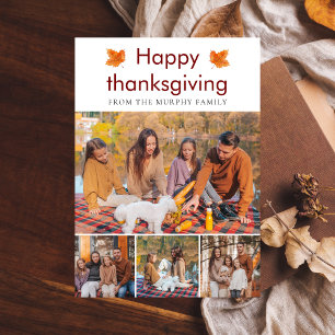 Tarjeta Festiva Elegante Feliz Día de Acción de Gracias otoño deja