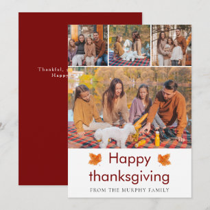 Tarjeta Festiva Elegante Feliz Día de Acción de Gracias otoño deja